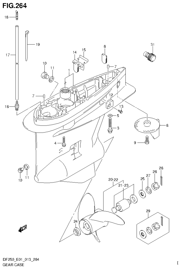 Suzuki DF200T, DF200Z, DF225T, DF225Z, DF250T, DF250Z GEAR CASE (DF200T E40) parts diagram